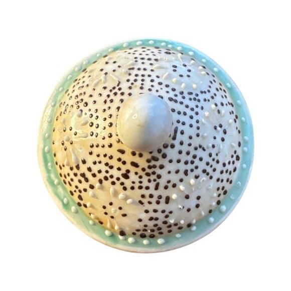 Small Vintage Orange Green Floral Raised Dots 5” Ginger Jar - Picture 4 of 10